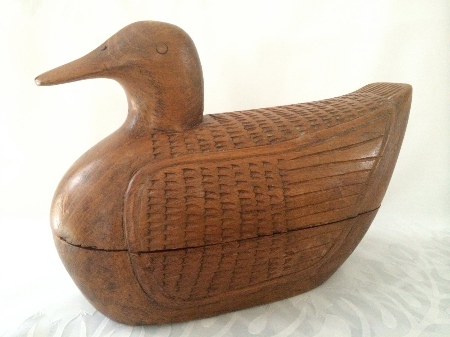 Carved wooden duck box Thailand hand carved duck box wooden