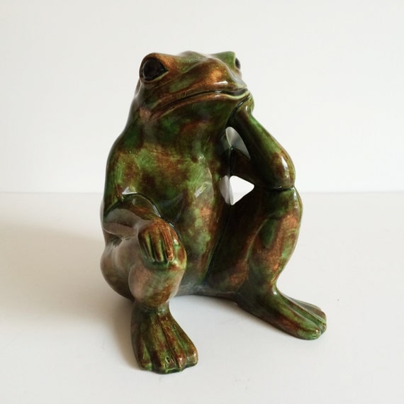 Vintage Arnel's Ceramic Frog In Thinker Pose Large