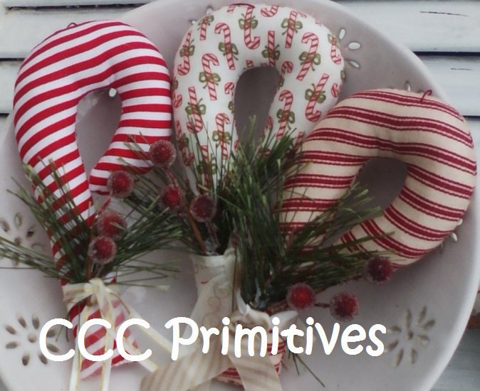 Primitive Pattern - Candy Cane Bowl Filler E-Pattern - Candy Cane Ornament Pattern - Candy Cane Ornie Pattern - Handmade Candy Cane Pattern