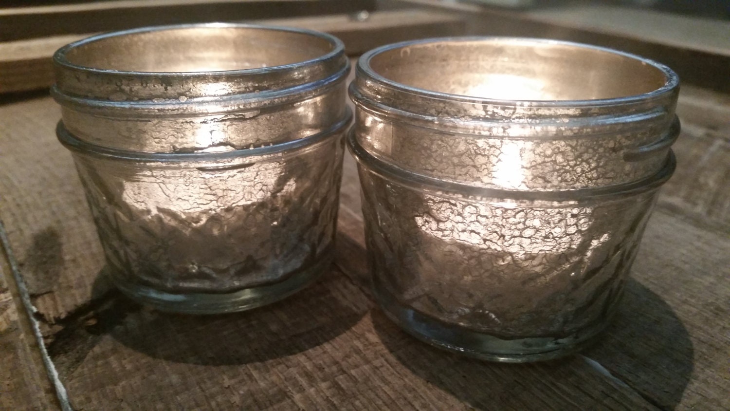 Vintage Faux Mercury Glass Jar Candle Holders Set of TWO
