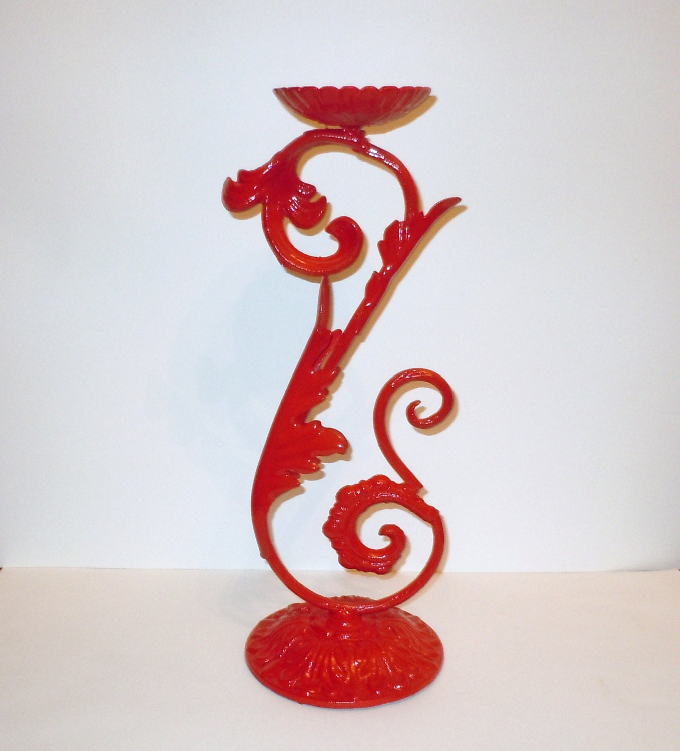 Ornate Metal Candle Holder In Red Upcycled Tuscan Decor