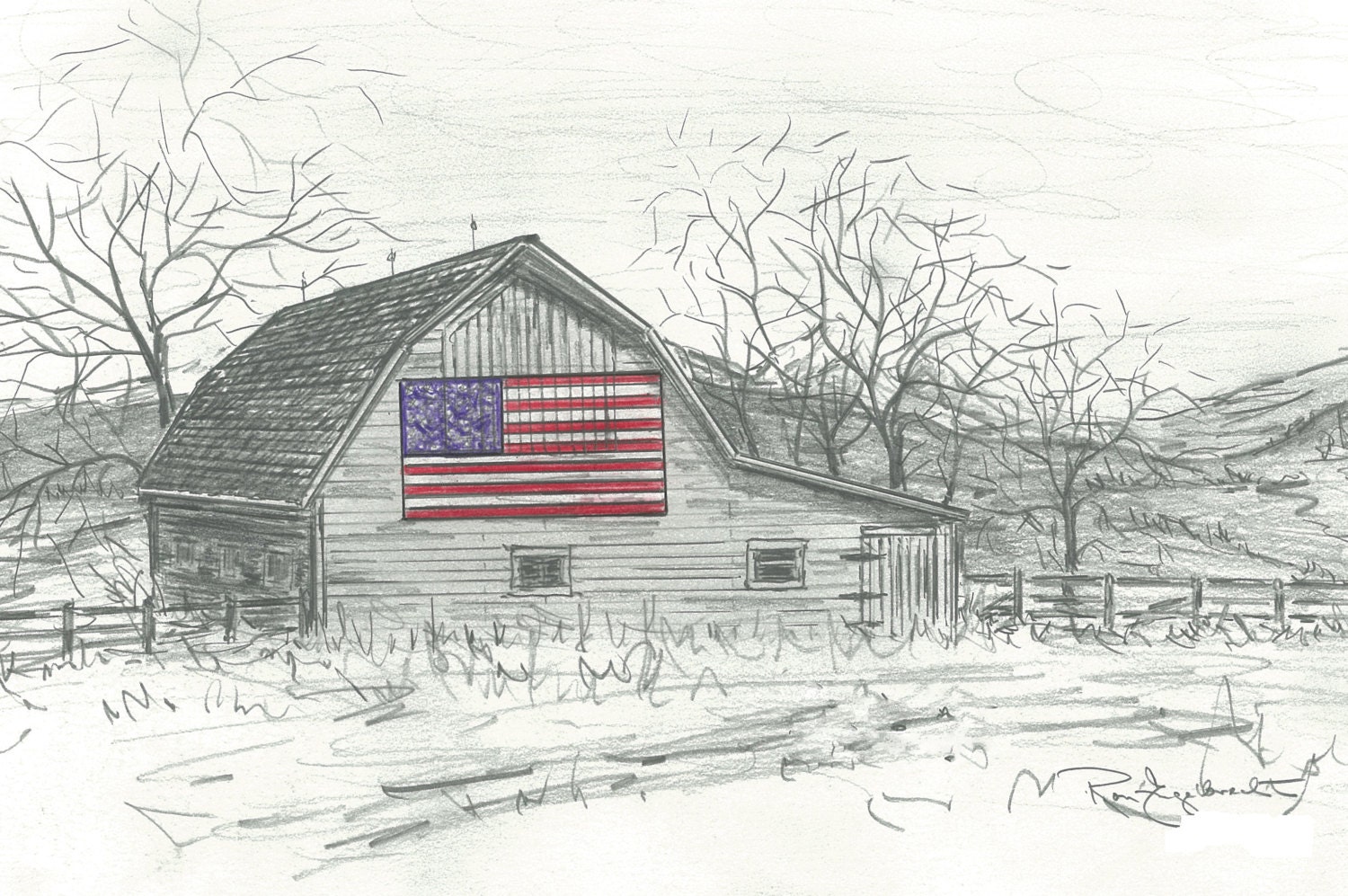 39 Top Photos Sketches Of Old Barns - White Barn On Bluff Road Drawing by Garry McMichael