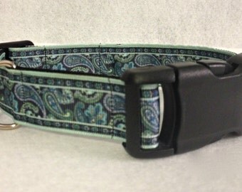 Blue and Green Paisley Dog Collar