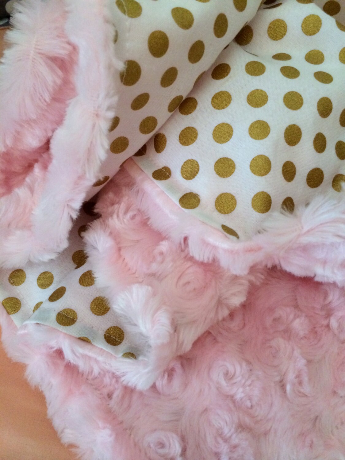 Gold dot baby blanket light pink minky gold nursery blush