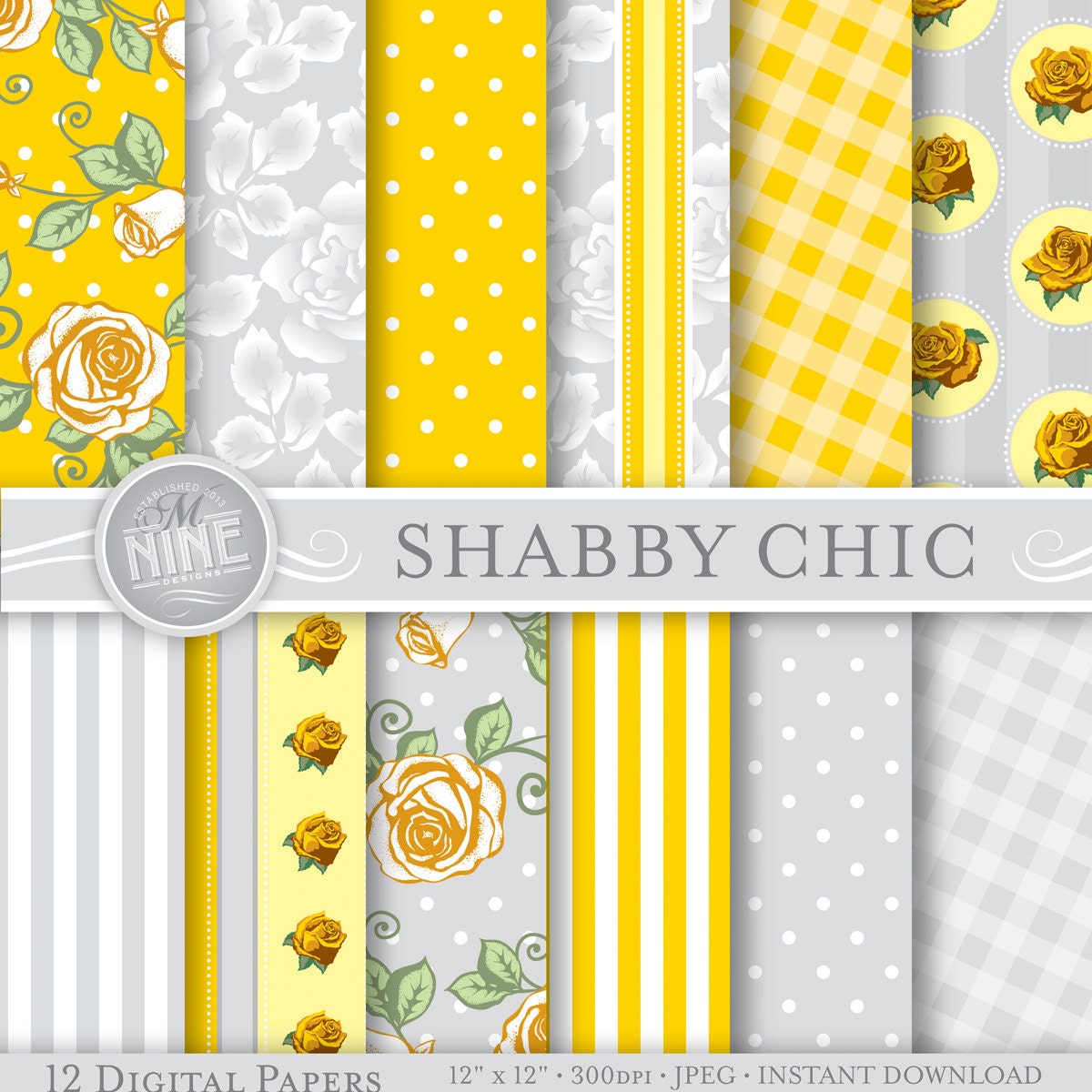 shabby chic digital paper yellow grey shabby chic printable shabby chic digital paper yellow grey shabby chic printable
