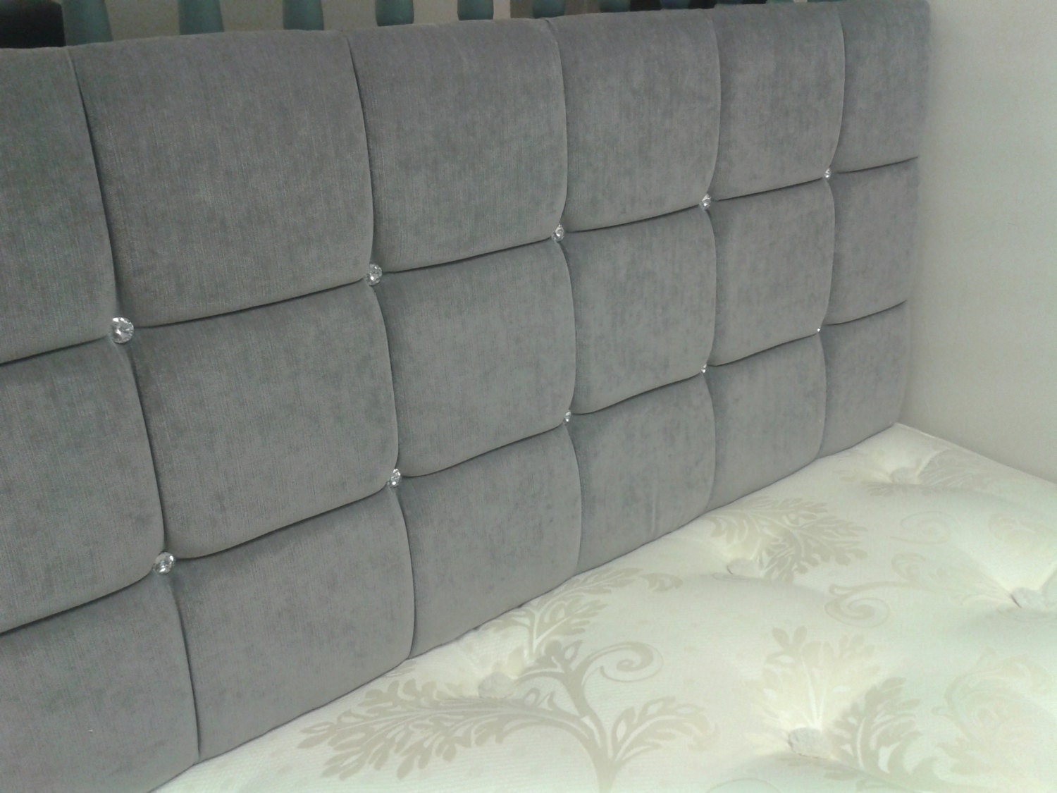Crystal Buttoned Grey Double 4ft6 Headboard