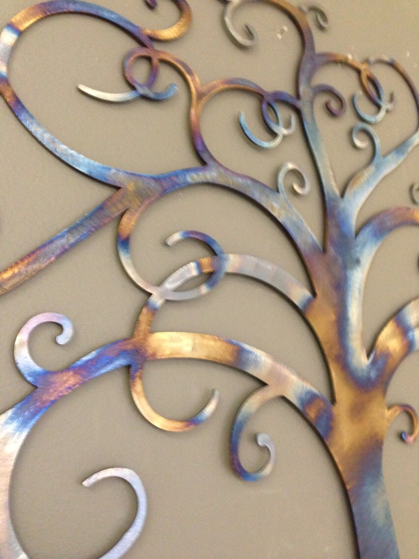 Tree of Life industrial metal wall art heat tinted by alkemymetal