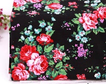 Stretchy Cotton Blend Fabric Rose on Black By The Yard