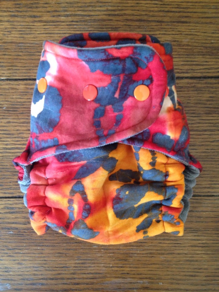 Red & Orange Hybrid Fitted Cloth Diaper OS SECONDS by CutesyCloth