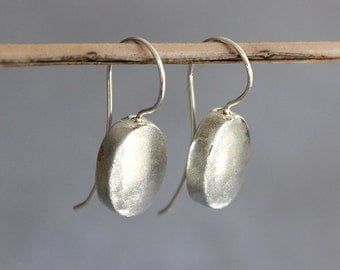 Silver hook earrings, silver drop earrings, silver oval earrings, sterling silver dangle earrings.