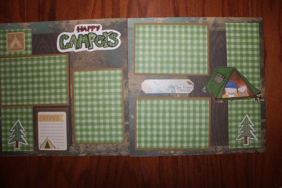 12 x 12 camping scrapbook layout premade titled Happy Campers