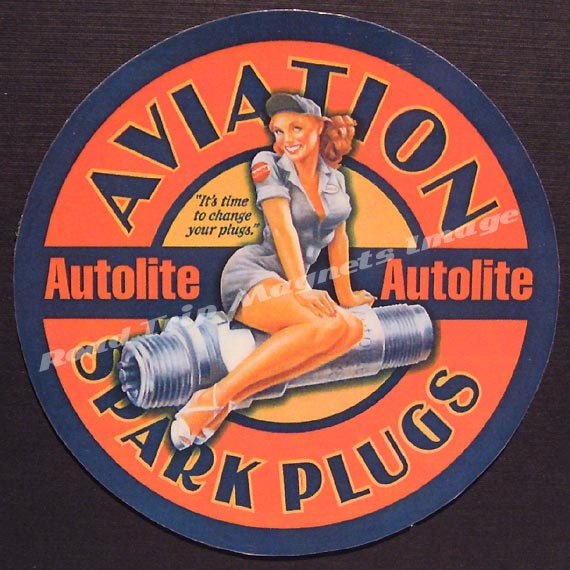 Autolite Aviation Spark Plugs Girlie Pin Up Magnet Late S