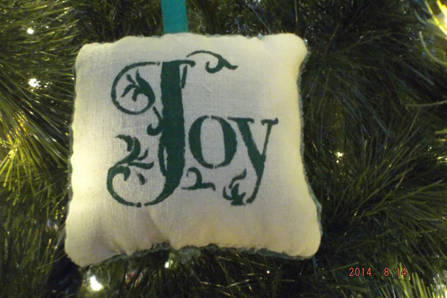 Elegant "Joy" Stenciled Pillow Christmas Ornament FREE SHIPPING!