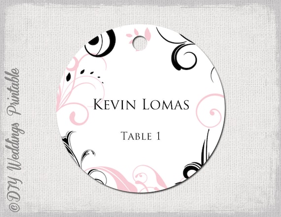 Wedding favor tags template pink & black