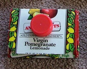 Carton Wallet - Newman's Own Pomegranate Lemonade - Upcycled - Coin Pouch Business Cards Coupons