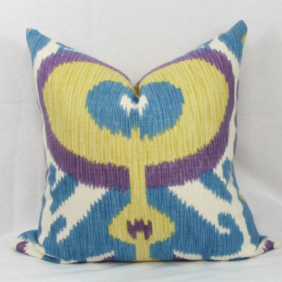 Items similar to Blue & purple ikat pillow cover. Braemore Big and Bold