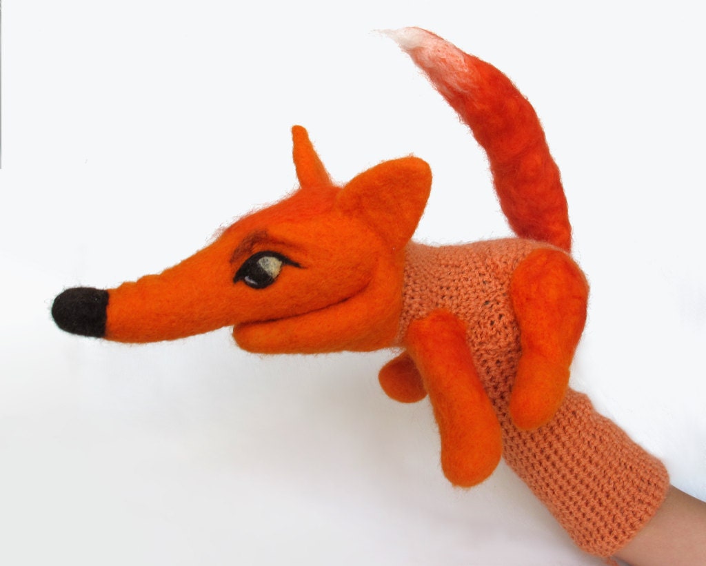 Fox puppet felted hand puppet little red fox wool needle