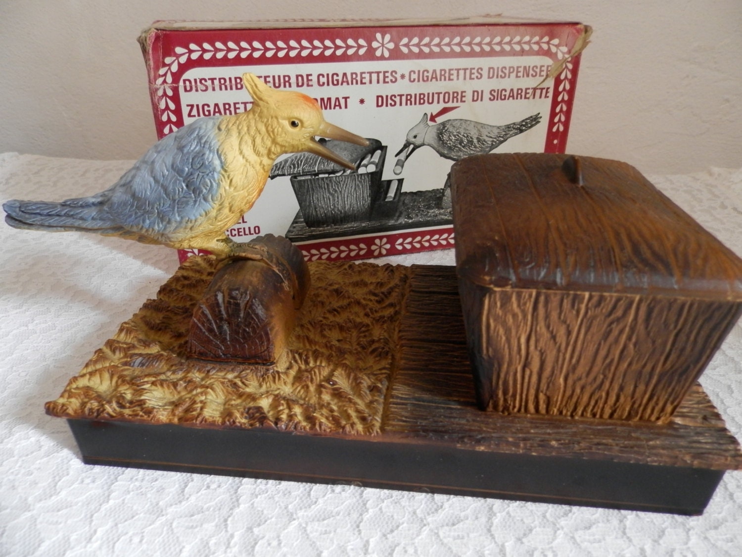 RESERVED FOR KAREN...Vintage French Bird Cigarette Dispenser.