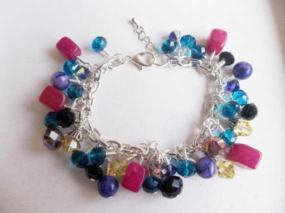 Crystal and Gemstone Multi-Colored Bracelet in Silver