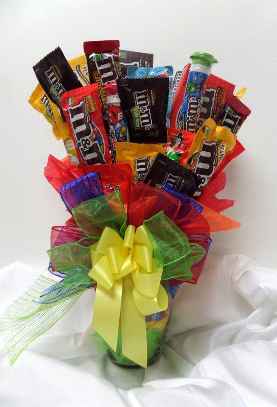 M & M Candy Bouquet vase is filled withe loose by PizazzBowDesigns