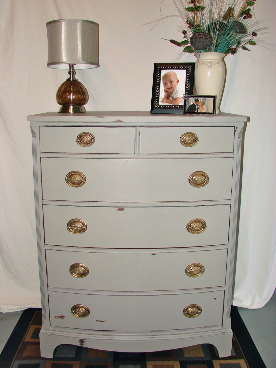 Vintage bow front Mahogany Hepplewhite HIGHBOY Dresser Chest.