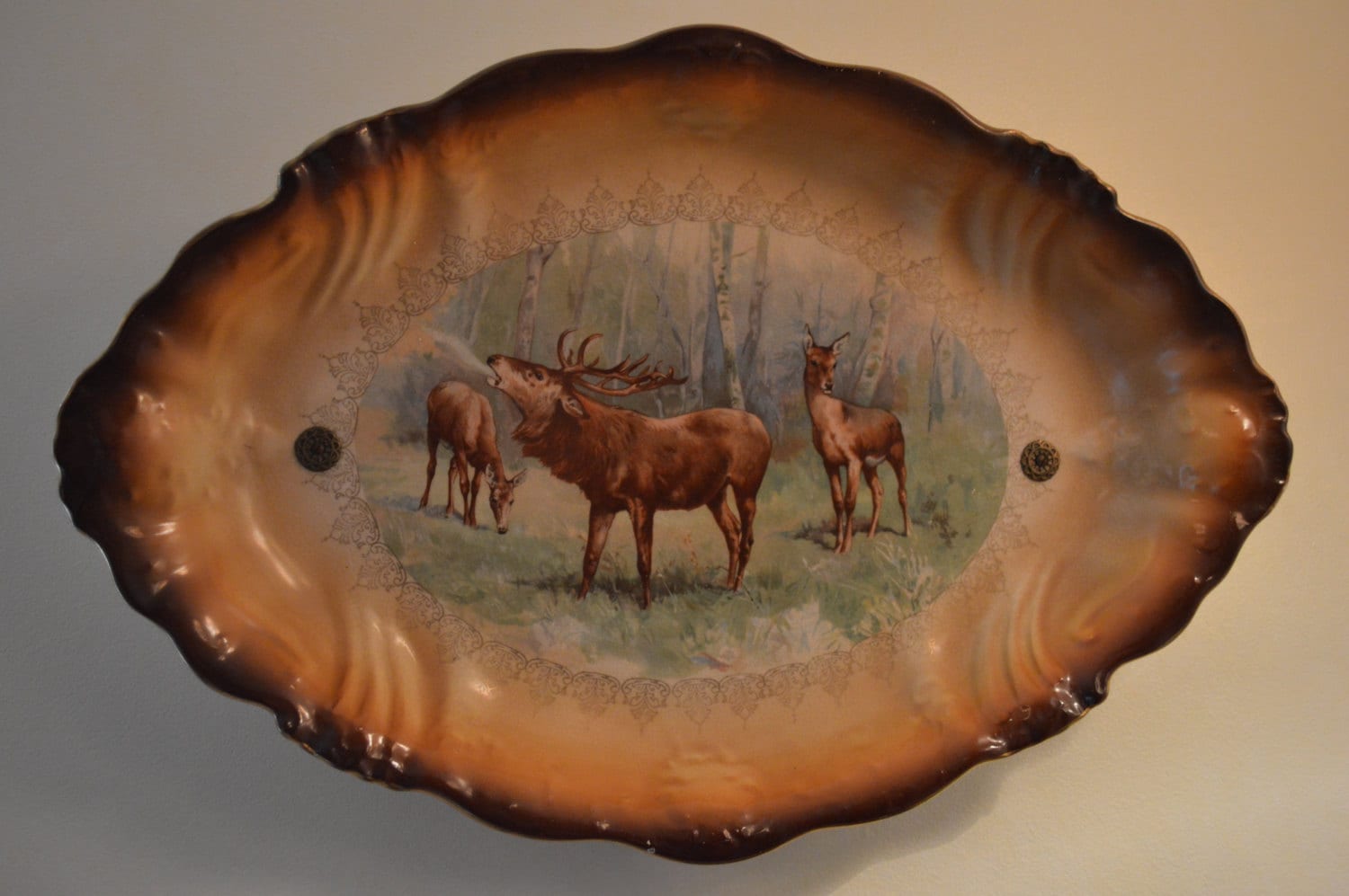 American Antique Elk Meat Serving Platter with hanger, Wheeling Pottery ca. 1893 to 1904. Sale ...