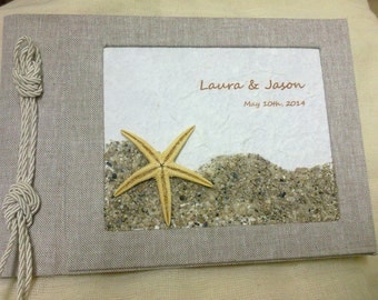 Custom Wedding guestbook- beach party guestbook-linen guestbook-summer wedding-starfish