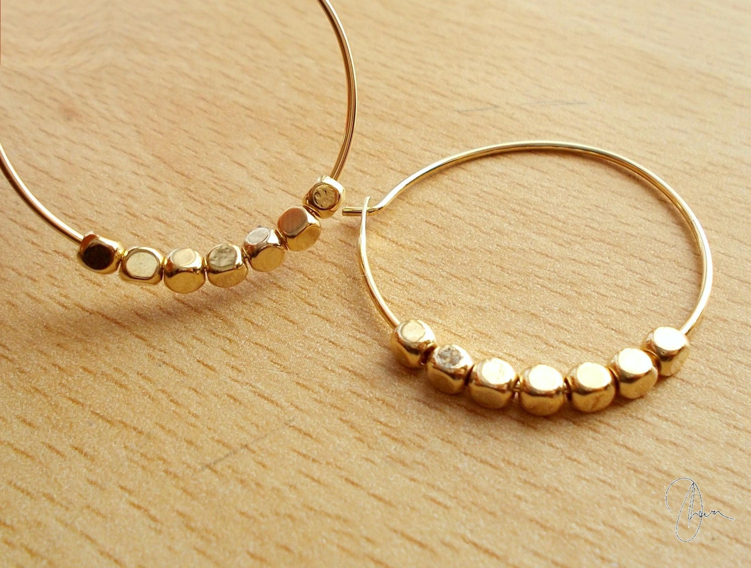 Gold Beaded Hoop Earrings Gold Plated Simple Hoops Elegant