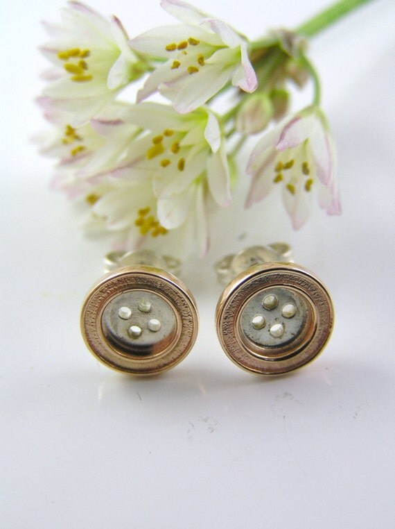 Button Stud Earrings Small Rose Gold and Silver by CherishButton