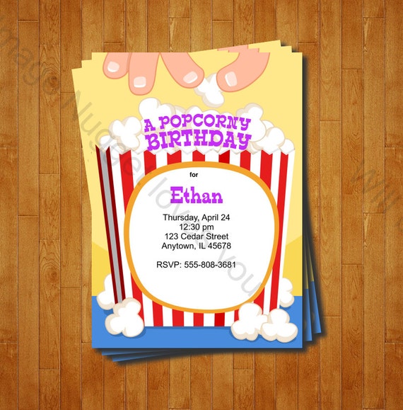 Popcorn Party Invitation printable birthday invite for a