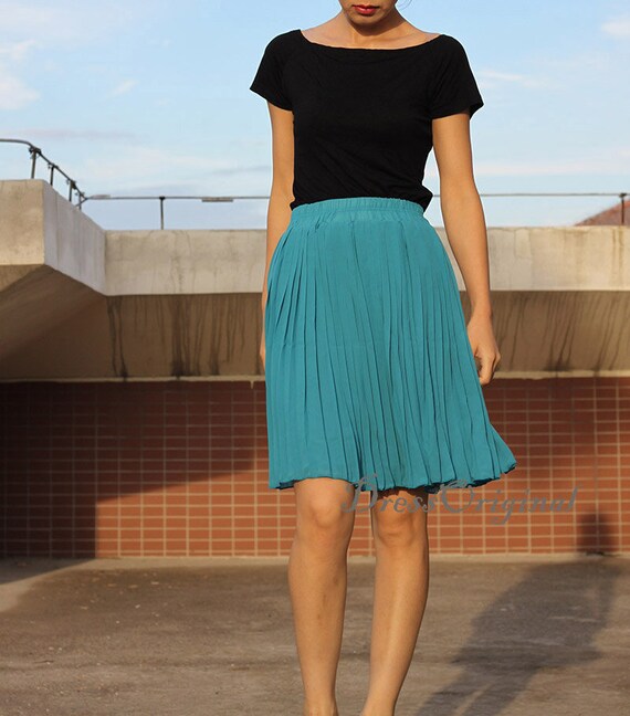 Top quality peacock blue Pleated skirt short by DressOriginal