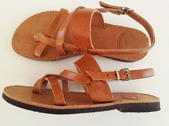 Ancient Greek Sandals In Natural Leather Color - Women Leather Sandals
