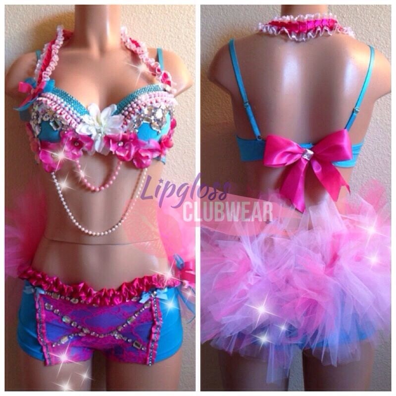 Barbie Inspired Rhinestone Outfit Rave Wear Theme Wear Dance