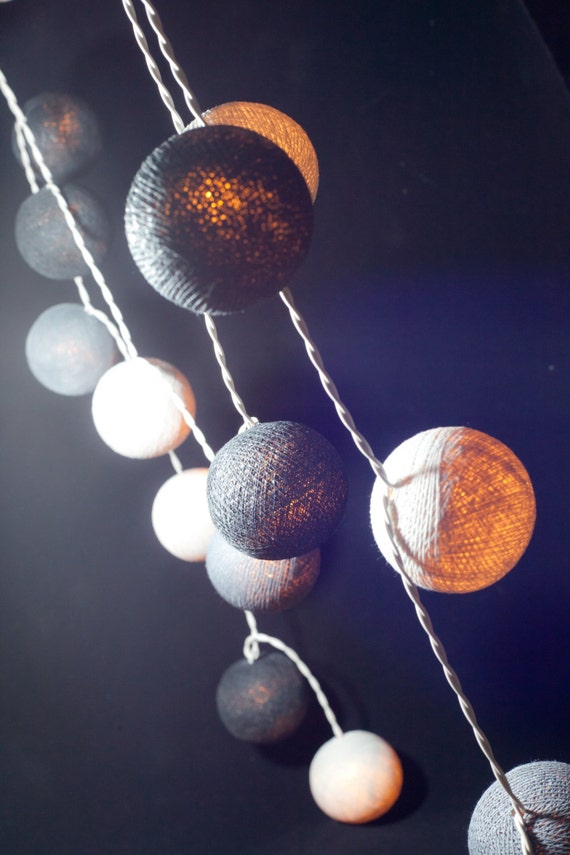 20 Gray Tone Cotton Ball String Lights for Decor Bedroom