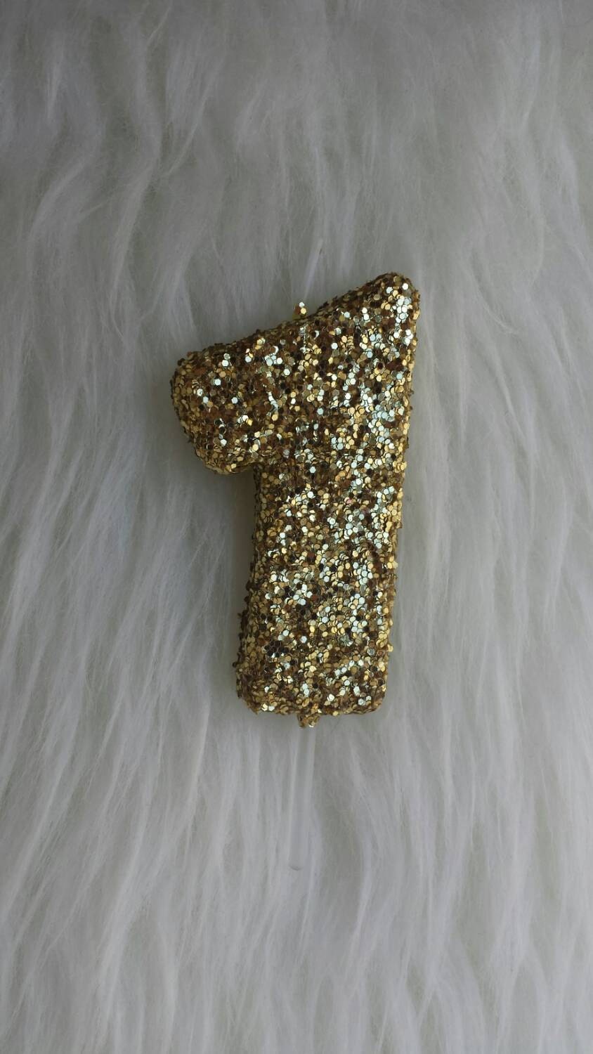 Gold glitter 3 birthday number 1 candle first birthday