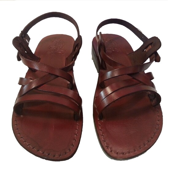 Brown Leather Sandals Men  Women JESUS Biblical Shoes Roman Slip On ...