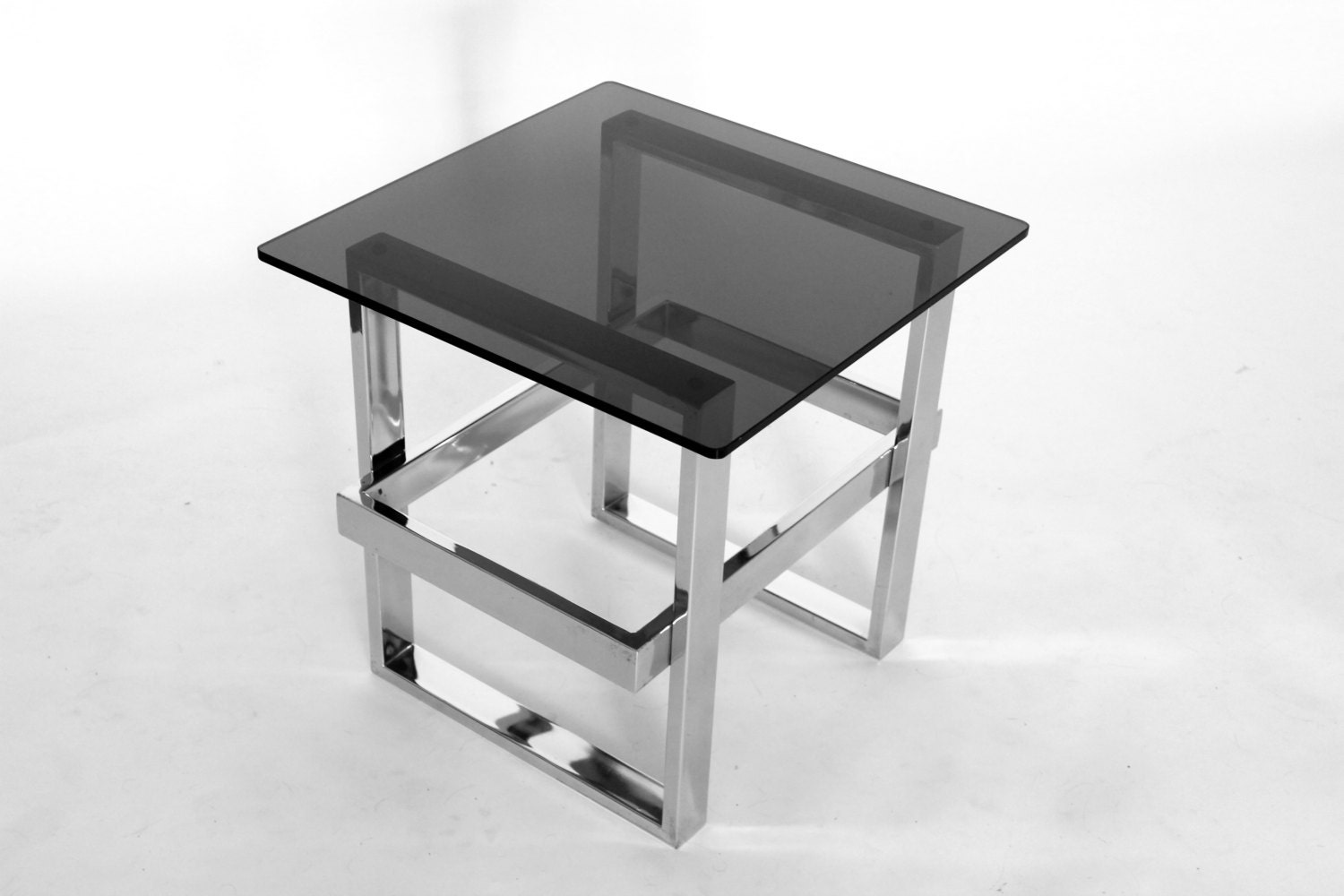 SMALL CHROME TABLE with smoked glass retro mid century vintage 1970 era