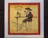 Serviette decoupage on canvas. Size: 8" x 8" (20cm x 20cm). Thickness of 1cm. Hang canvas on wall or place on little stand.
