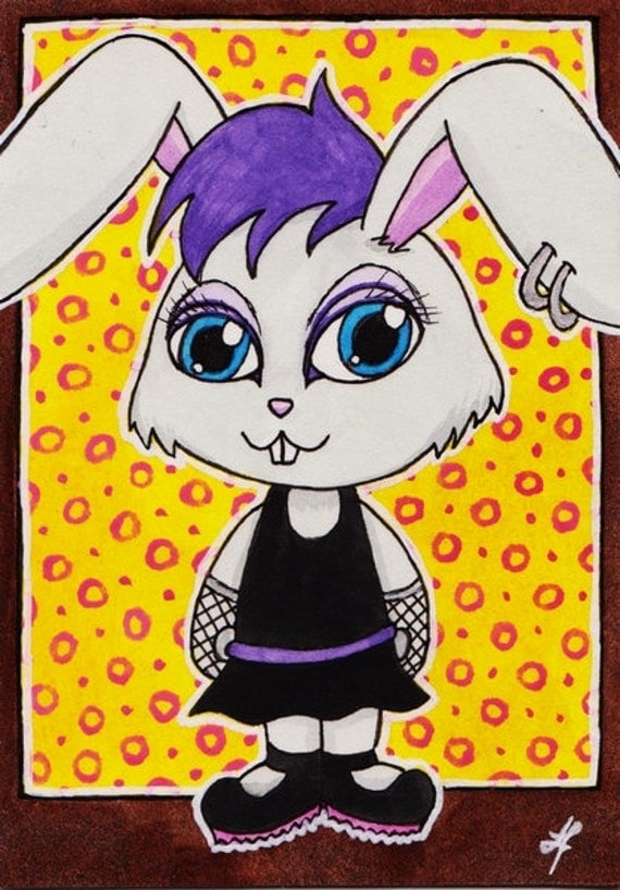 Items Similar To Goth Bunny Girl Aceo Original Painting On Etsy