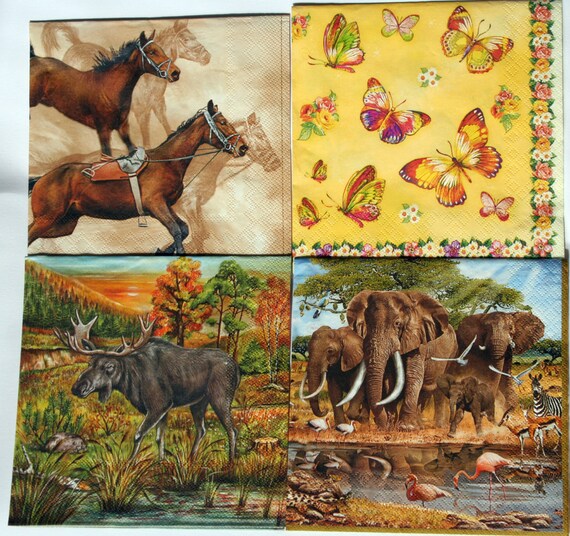 4 Decoupage Paper Napkins With Animals