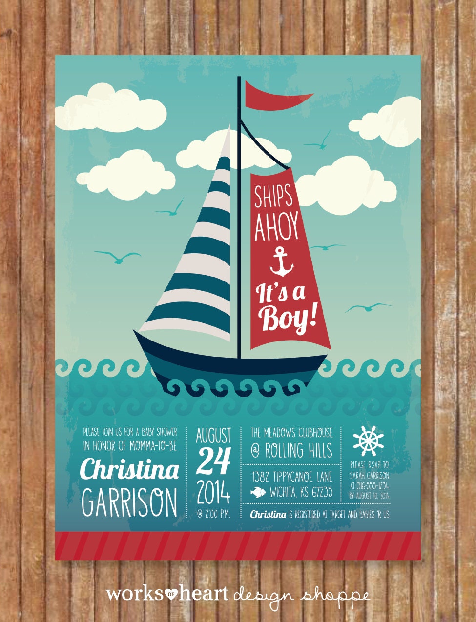 PRINTABLE Ships Ahoy It's A Boy Baby Shower Invite