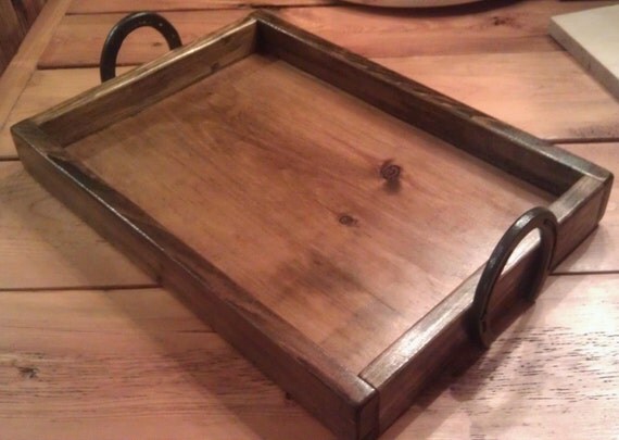 20X28 Wooden Serving Tray with Horse Shoe by RusticHeartFurniture