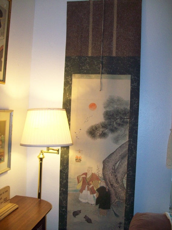 Antique Japanese Scroll Wall Hanging Brought from Japan after