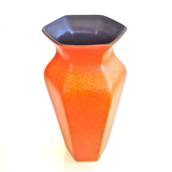 Art Pottery England Art Deco Orange & Black Vase