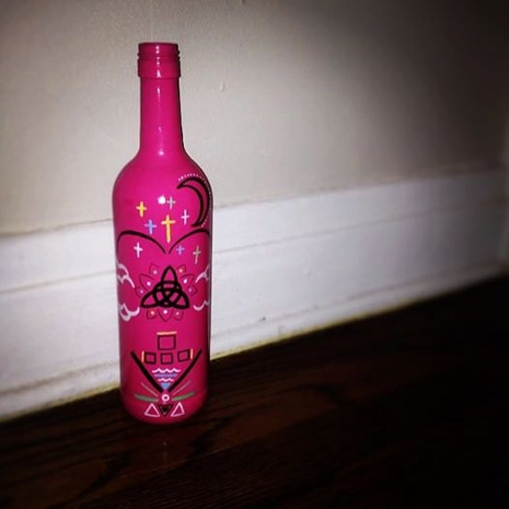 Painted Wine Bottle by TheCloudNineStudios on Etsy