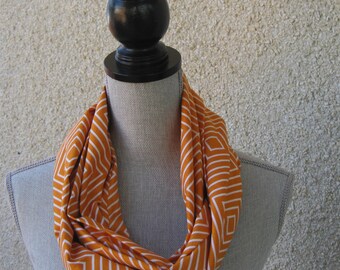 Fabric scarf, Infinity scarf, tube scarf, eternity scarf, loop scarf, long scarf in a tangerine cotton fabric
