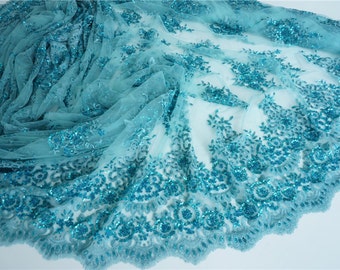 Fancy blue hand Beaded Lace Fabric,high quality korea mesh wedding ...