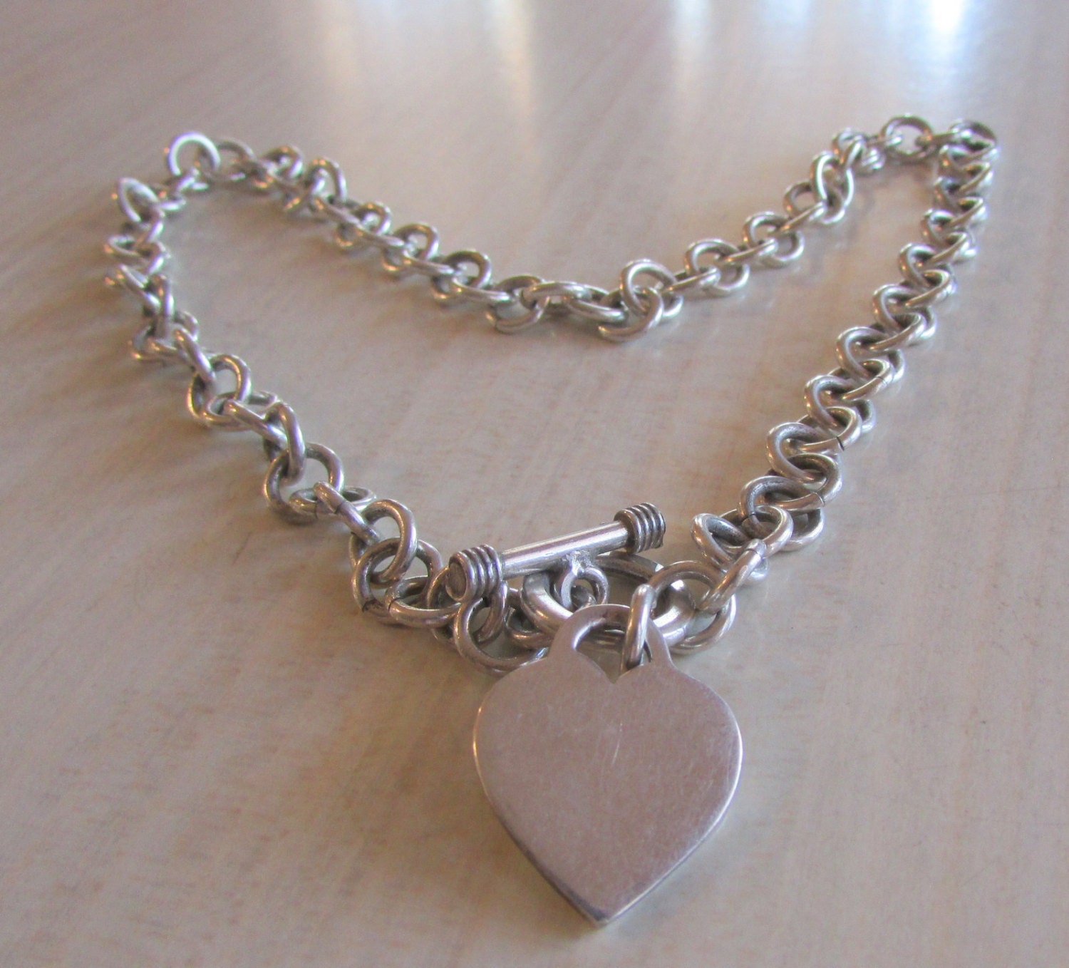Heavy Sterling Silver Toggle Chain With Heart Pendant