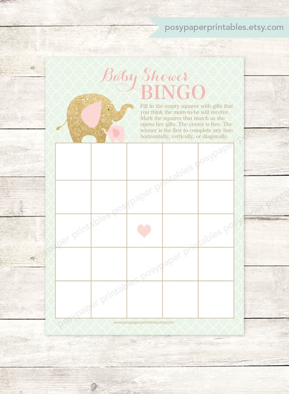 gold shower and baby bingo pink pink mint gold shower elephants bingo DIY game card printable baby