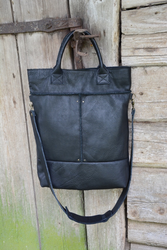Items similar to Black genuine leather bag, handbag, handmade leather ...